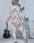 Gray Tie-dye Round Neck Top and Drawstring Pants Lounge Set Sentient Beauty Fashions Apparel & Accessories