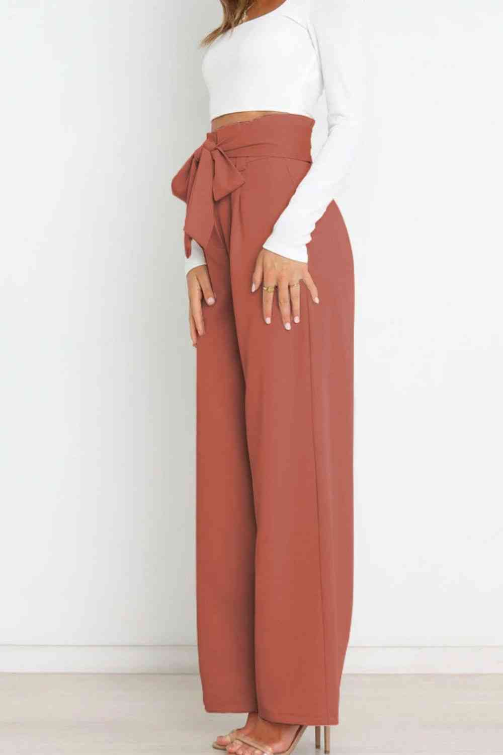 Sienna Tie Front Paperbag Wide Leg Pants Sentient Beauty Fashions Apparel &amp; Accessories