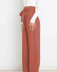 Sienna Tie Front Paperbag Wide Leg Pants Sentient Beauty Fashions Apparel & Accessories