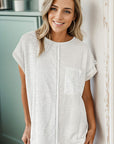 Light Gray Pocketed Round Neck Top and Shorts Set Sentient Beauty Fashions Apparel & Accessories