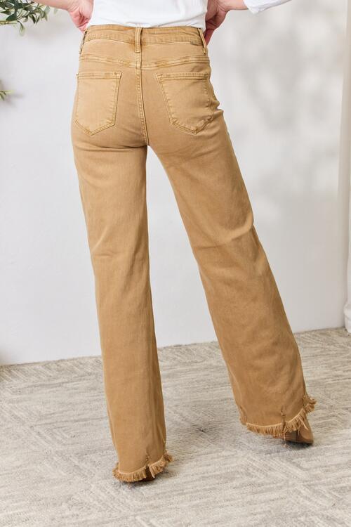 Light Gray RISEN Full Size Fringe Hem Wide Leg Jeans Sentient Beauty Fashions Apparel &amp; Accessories