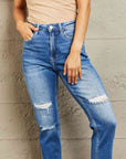 Dark Gray BAYEAS High Waisted Cropped Dad Jeans Sentient Beauty Fashions Apparel & Accessories