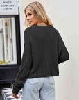 Dark Slate Gray Cable-Knit Round Neck Dropped Shoulder Sweater