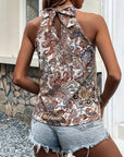 Gray Printed Tie Back Tank Top Sentient Beauty Fashions Tops