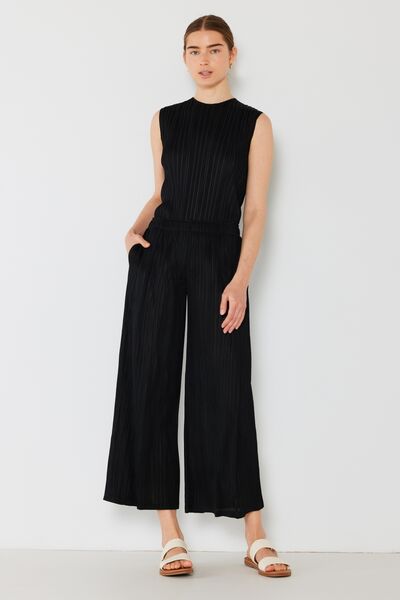 Black Marina West Swim Pleated Wide-Leg Pants with Side Pleat Detail Sentient Beauty Fashions Apparel &amp; Accessories