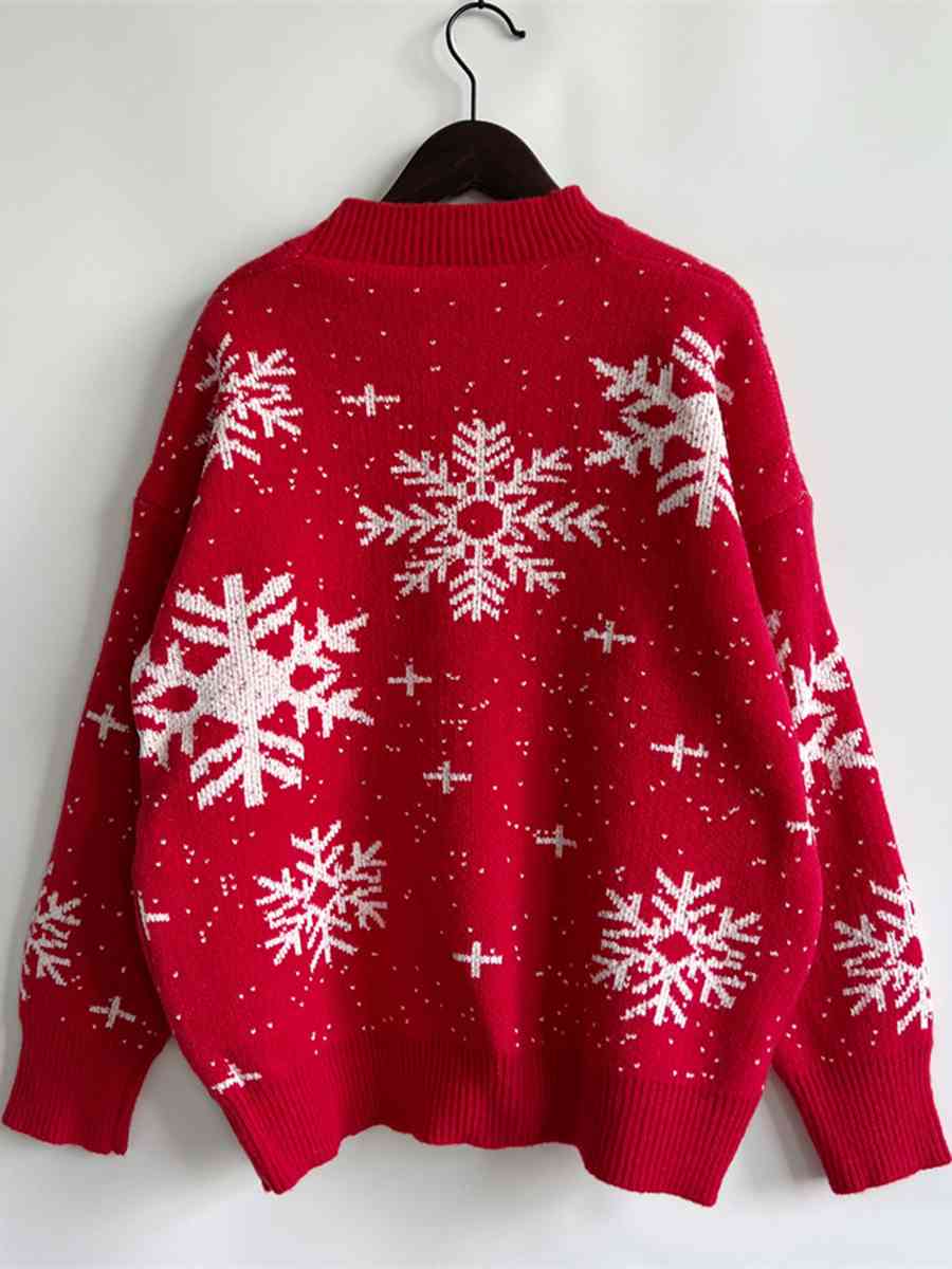 Light Gray Snowflake Pattern Dropped Shoulder Sweater