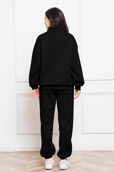 Black Half Zip Long Sleeve Sweatshirt and Pants Set Sentient Beauty Fashions Apparel &amp; Accessories