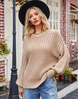 Dark Gray Ribbed Drop Shoulder Lantern Sleeve Sweater