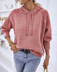 Rosy Brown Texture Drawstring Long Sleeve Hooded Sweater