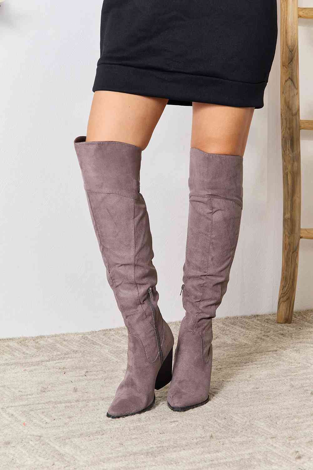 Light Gray East Lion Corp Block Heel Knee High Boots Sentient Beauty Fashions Shoes