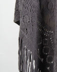 Dark Slate Gray Fringe Openwork Surplice Cape Sleeve Poncho