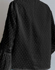 Black Swiss Dot Lace Detail Tie Neck Shirt Sentient Beauty Fashions Apparel & Accessories