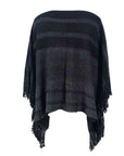 Dark Slate Gray Striped Boat Neck Poncho with Fringes