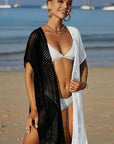 Dim Gray Two-Tone Side Slit Open Front Cover Up Sentient Beauty Fashions Swimwear
