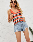 Light Gray Striped Ribbed Trim Knit Tank