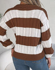 Light Gray Cable-Knit Striped Long Sleeve Sweater Sentient Beauty Fashions Apparel & Accessories