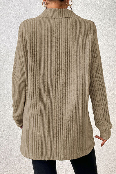 Rosy Brown Slit Johnny Collar Long Sleeve Sweater Sentient Beauty Fashions Apparel &amp; Accessories