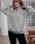 Dark Gray Half Zip Drop Shoulder Sweatshirt and Pocket