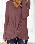 Dim Gray Twisted V-Neck Long Sleeve T-Shirt Sentient Beauty Fashions Apparel & Accessories