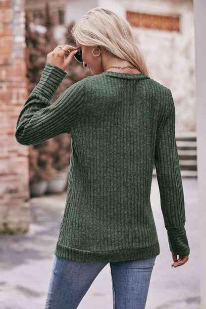 Double Take V-Neck Long Sleeve Ribbed Top