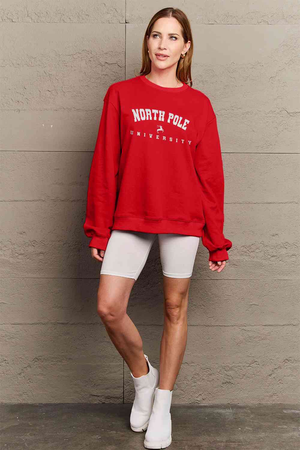 Rosy Brown Simply Love Full Size NORTH POLE UNIVERSITY Graphic Sweatshirt Sentient Beauty Fashions Apparel &amp; Accessories
