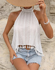 Gray Tied Openwork Tassel Grecian Sleeveless Top