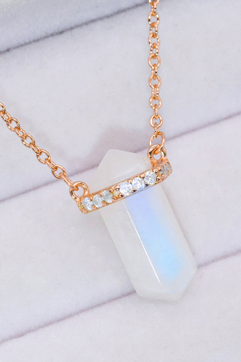 Light Gray Natural Moonstone Chain-Link Necklace