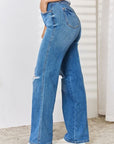 Steel Blue Judy Blue Full Size High Waist Distressed Straight-Leg Jeans Sentient Beauty Fashions Apparel & Accessories