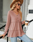 Rosy Brown Long Sleeve V-Neck Cable-Knit Blouse