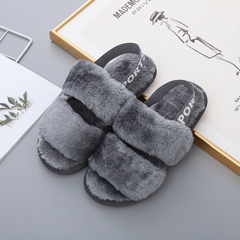 Light Slate Gray Faux Fur Open Toe Slippers Sentient Beauty Fashions slippers