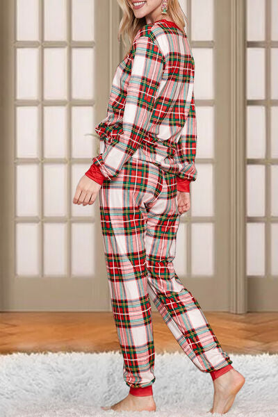 Rosy Brown Plaid Round Neck Top and Pants Set Sentient Beauty Fashions Apparel &amp; Accessories