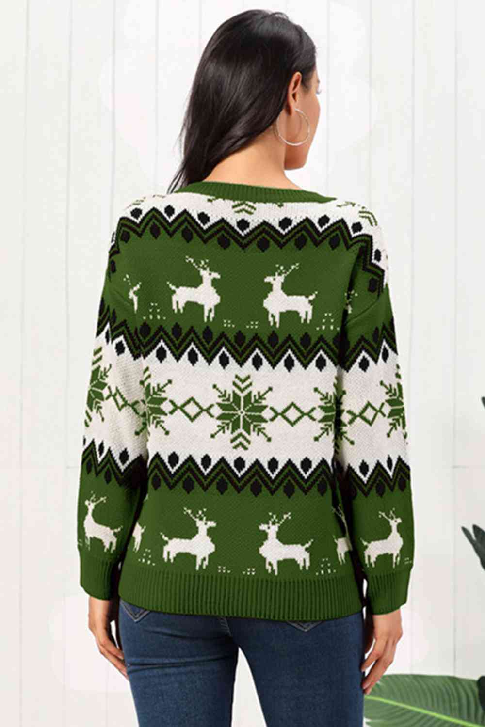 Beige Reindeer Round Neck Sweater