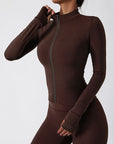 Dark Slate Gray Zip Up Mock Neck Active Outerwear Sentient Beauty Fashions Apparel & Accessories