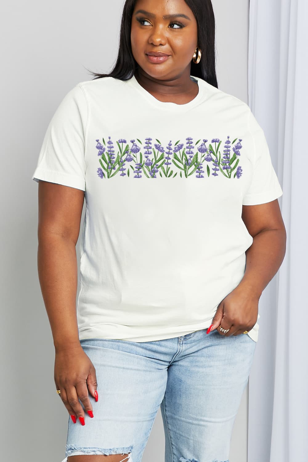 Light Gray Simply Love Full Size Flower Graphic Cotton Tee Sentient Beauty Fashions Apparel & Accessories