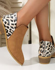Rosy Brown PU Leather Leopard Low Heel Boots Sentient Beauty Fashions shoes