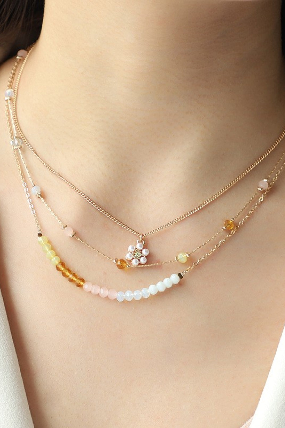 Tan Alloy Three-Piece Necklace Set Sentient Beauty Fashions necklaces
