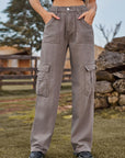 Dim Gray Pocketed Wide Leg Jeans Sentient Beauty Fashions Apparel & Accessories