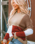 Dim Gray Color Block Long Sleeve Hooded Sweater Sentient Beauty Fashions Apparel & Accessories