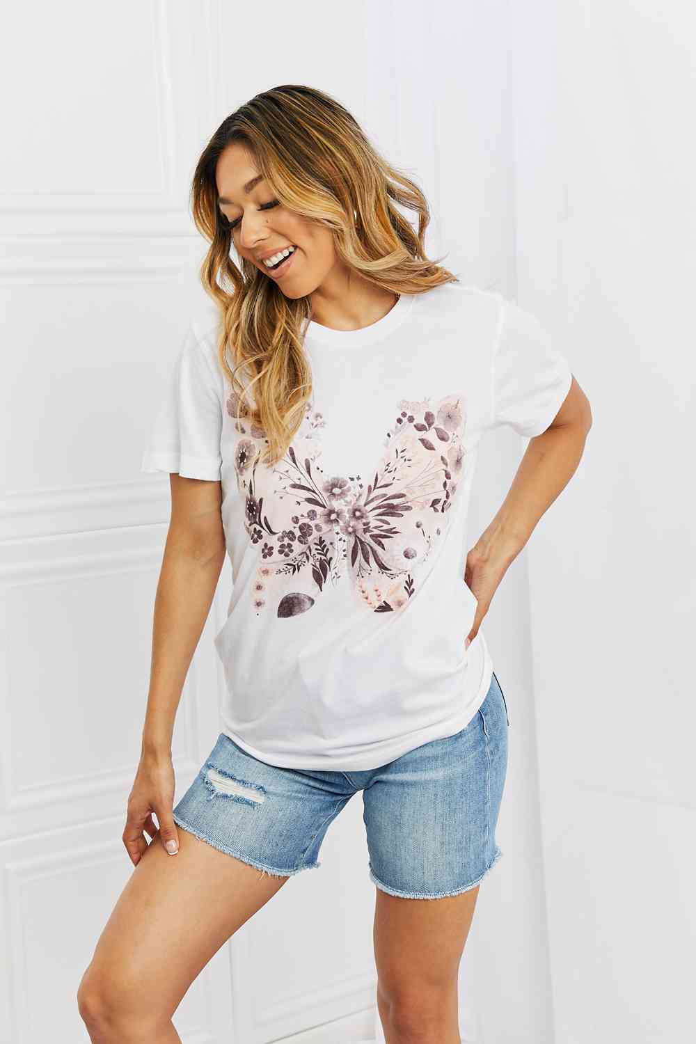 Light Gray mineB You Give Me Butterflies Graphic T-Shirt Sentient Beauty Fashions Apparel &amp; Accessories