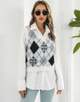 Light Gray V-Neck Plaid Sweater Vest Sentient Beauty Fashions Apparel & Accessories
