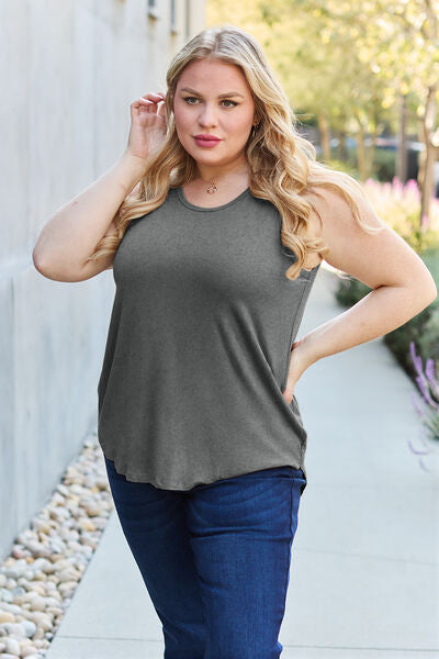 Light Gray Basic Bae Full Size Round Neck Tank Sentient Beauty Fashions Apparel & Accessories