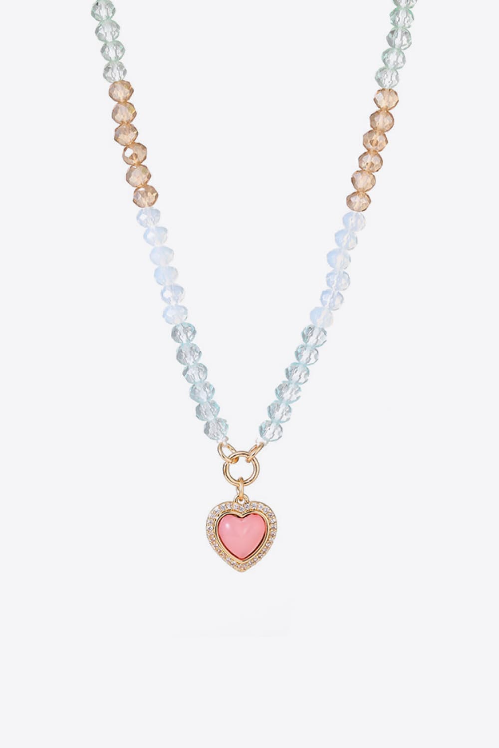 White Smoke Heart Pendant Beaded Necklace