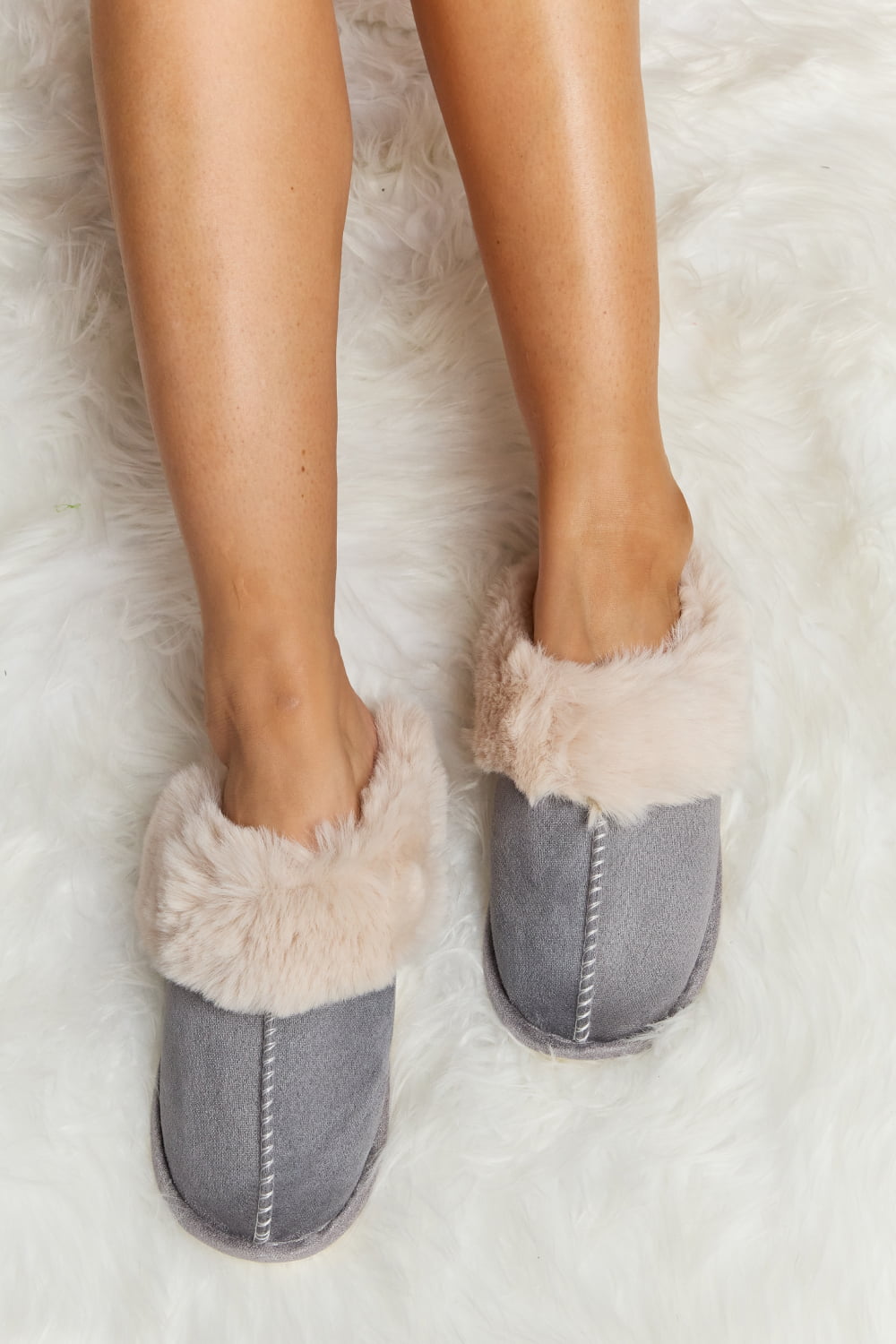 Gray Melody Fluffy Indoor Slippers Sentient Beauty Fashions Shoes