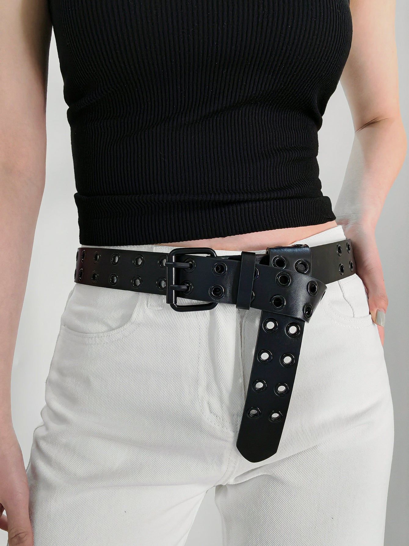 Black Grommet PU Leather Belt