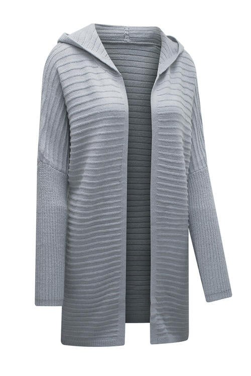 Light Slate Gray Open Front Longline Hooded Cardigan Sentient Beauty Fashions Tops