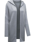 Light Slate Gray Open Front Longline Hooded Cardigan