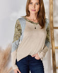 Gray Hailey & Co Colorblock V-Neck Long Sleeve Top Sentient Beauty Fashions Apparel & Accessories