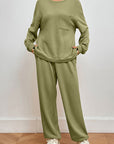 Gray Pocketed Round Neck Top and Pants Lounge Set Sentient Beauty Fashions Apparel & Accessories