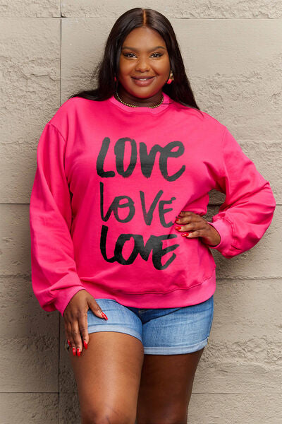 Rosy Brown Simply Love Full Size LOVE Round Neck Sweatshirt Sentient Beauty Fashions Apparel &amp; Accessories