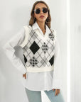 Light Gray V-Neck Plaid Sweater Vest Sentient Beauty Fashions Apparel & Accessories